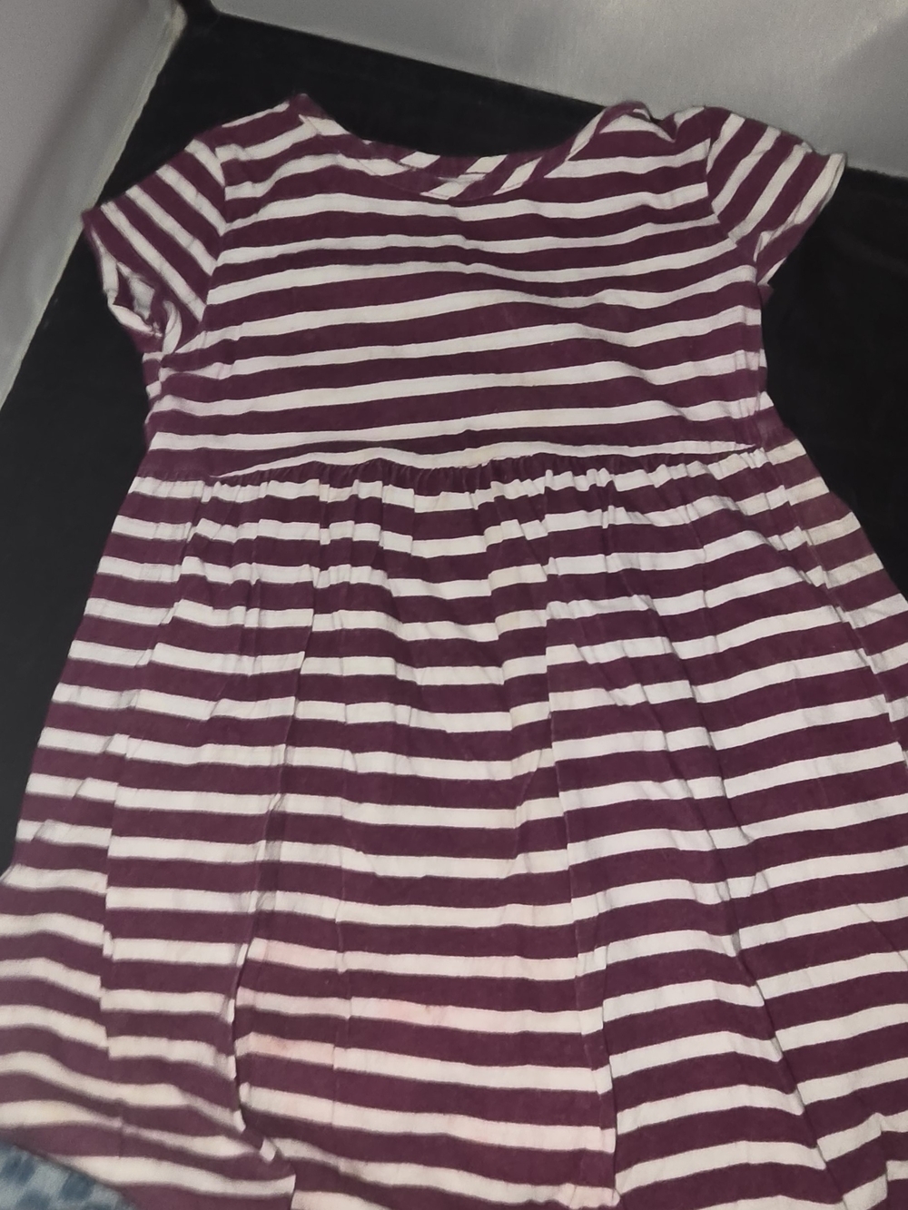 Old Navy Maroon and White Striped Short Sleeve Dress 4T